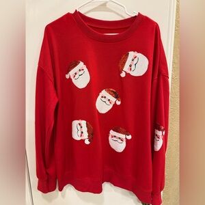 Red Santa Face Sequin Holiday Sweatshirt